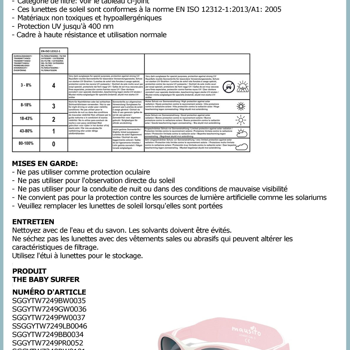 BABY SURFER | 0 - 18 mois - MAUSITO - Kindersonnenbrillen für Jungen und Mädchen